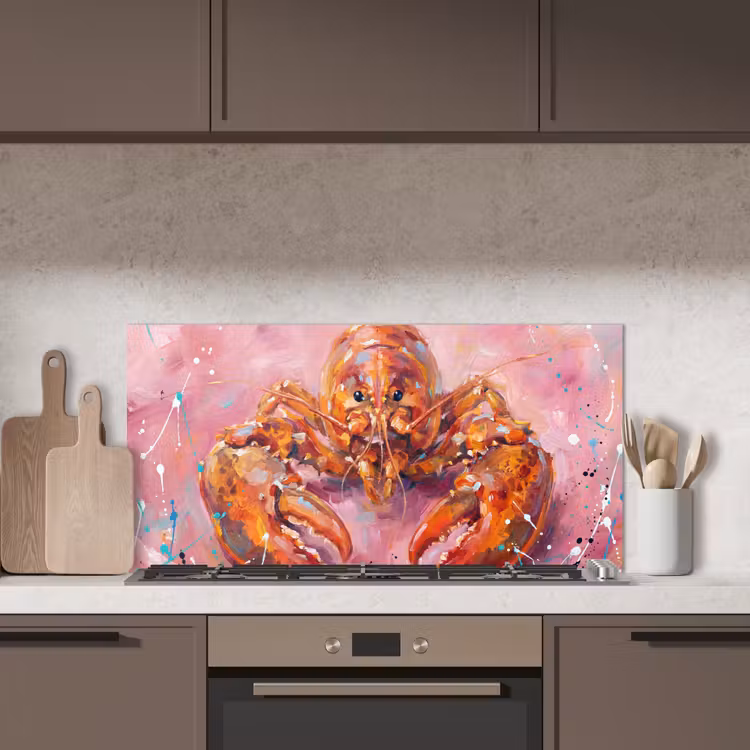 Zeeleven - Kreeft - Spatters - Abstract - Roze keuken achterwand spatscherm middel -sfeer2