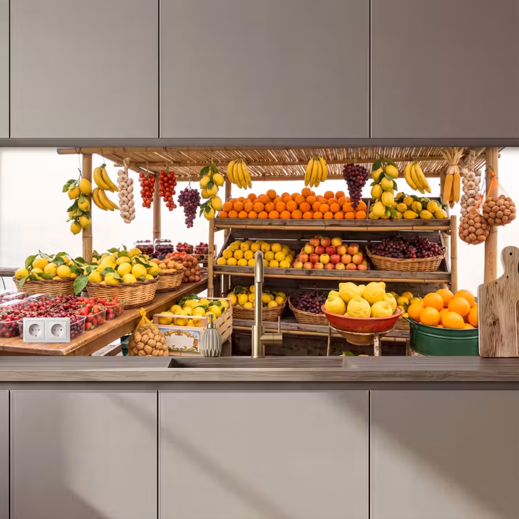 Kitchen Wall Splashback - Market Stall - Fruit - Fresh - Marktkraam - Fruit - Vers keuken achterwand 2 middel zz_3dshopping