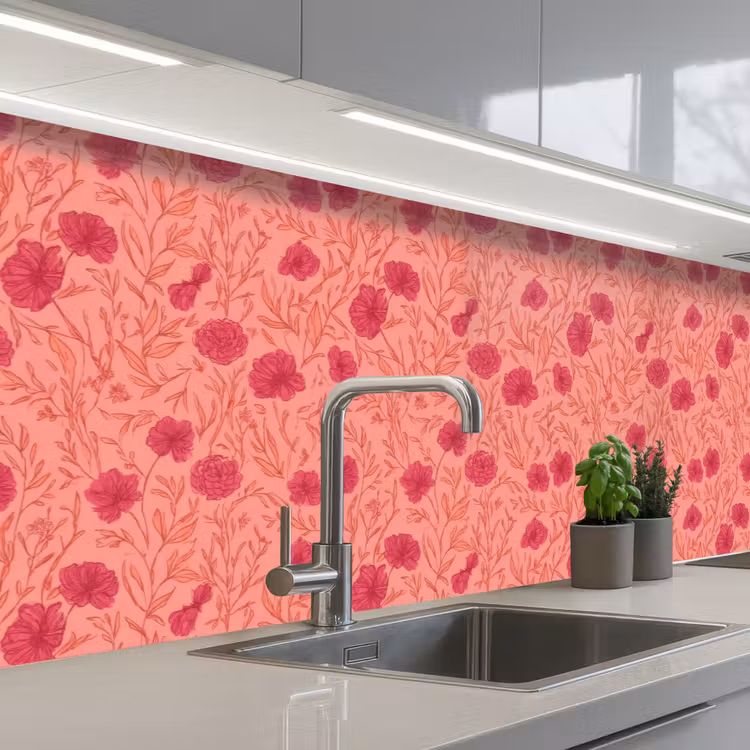 Weidebloemen - Romantisch - Roze keuken achterwand 2 groot 857 -3d_schuin