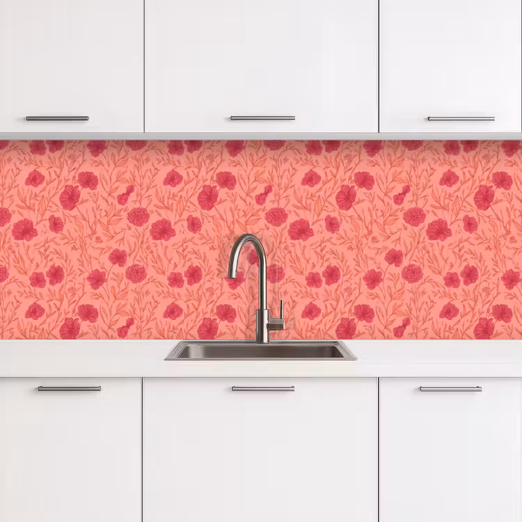 Weidebloemen - Romantisch - Roze keuken achterwand 2 groot 857 -3d