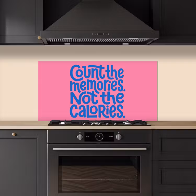 Memories - Roze - Blauw - Quote keuken achterwand spatscherm middel -sfeer1