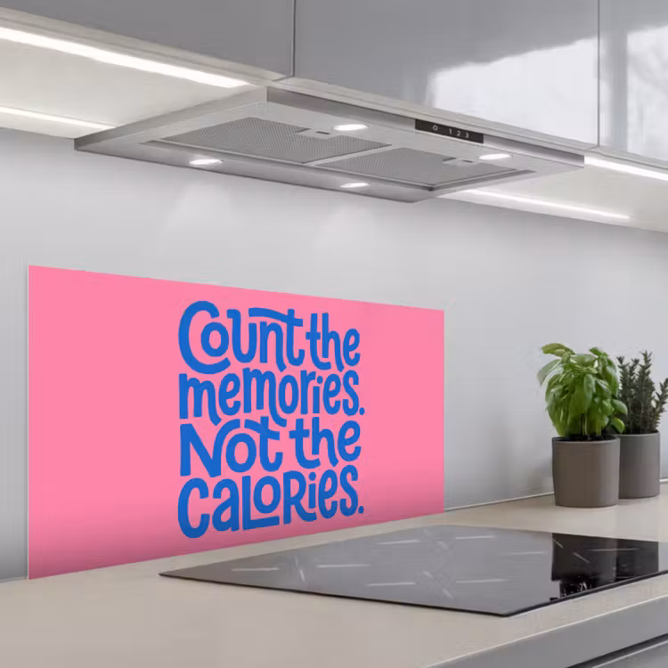 Memories - Roze - Blauw - Quote keuken achterwand spatscherm middel -3d_schuin