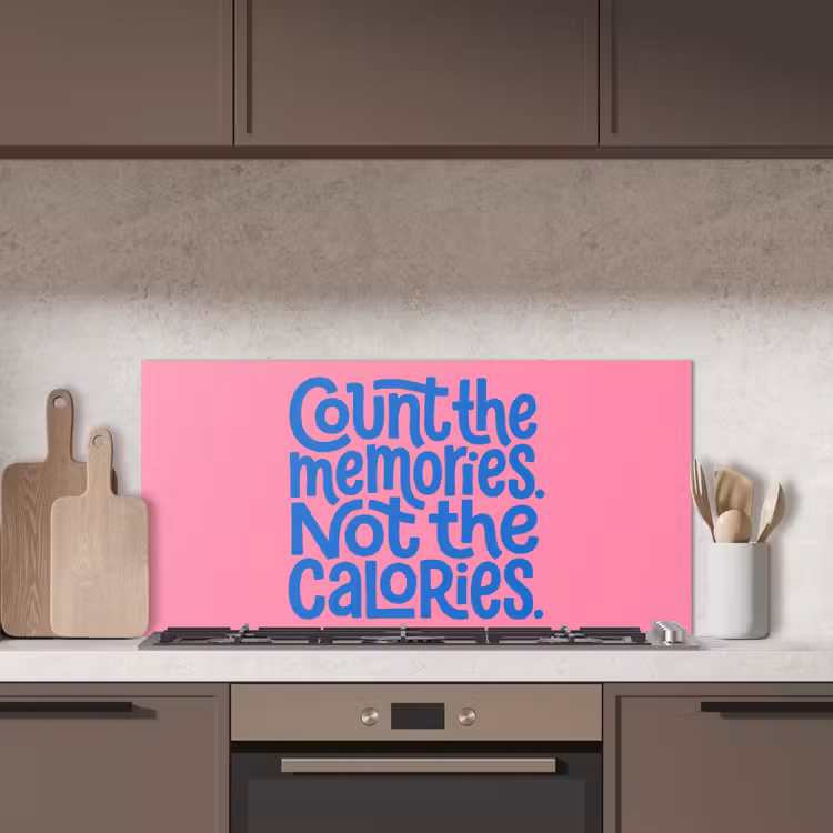 Memories - Roze - Blauw - Quote keuken achterwand spatscherm middel -sfeer2