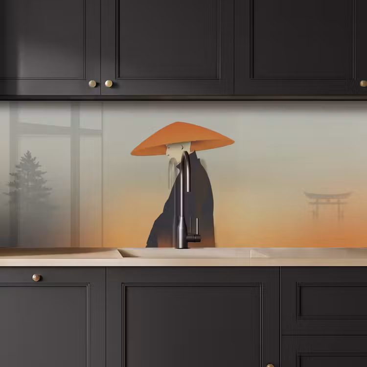 Minimalistisch - Silhouet - Oranje keuken achterwand 2 middel -sfeer1