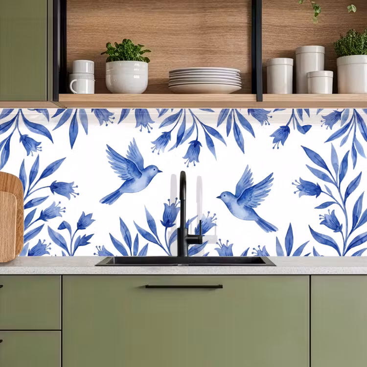 Modern - Vogels - Delfts - Blauw keuken achterwand 2 middel -sfeer3