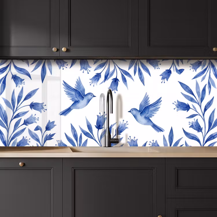 Modern - Vogels - Delfts - Blauw keuken achterwand 2 middel -sfeer1