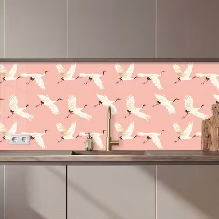 Modern - Kraanvogels - Roze keuken achterwand 2 middel 871 zz_3dshopping