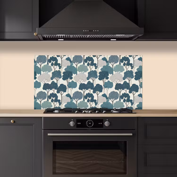 Modern - Bomen - Bos - Patroon - Blauw keuken achterwand spatscherm middel 899 -sfeer1