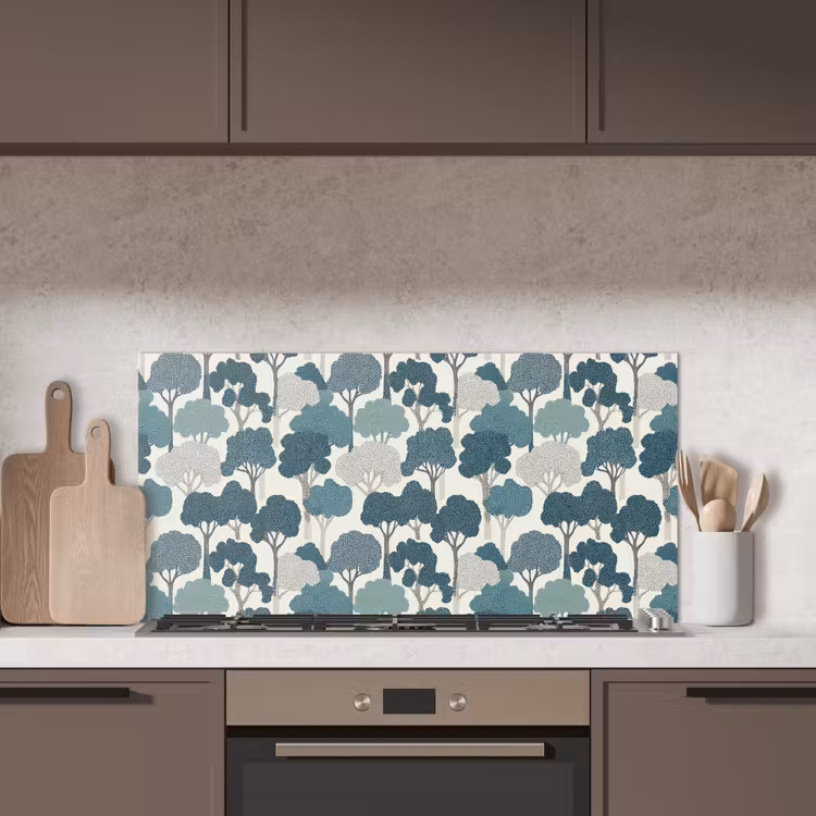 Modern - Bomen - Bos - Patroon - Blauw keuken achterwand spatscherm middel 899 -sfeer2