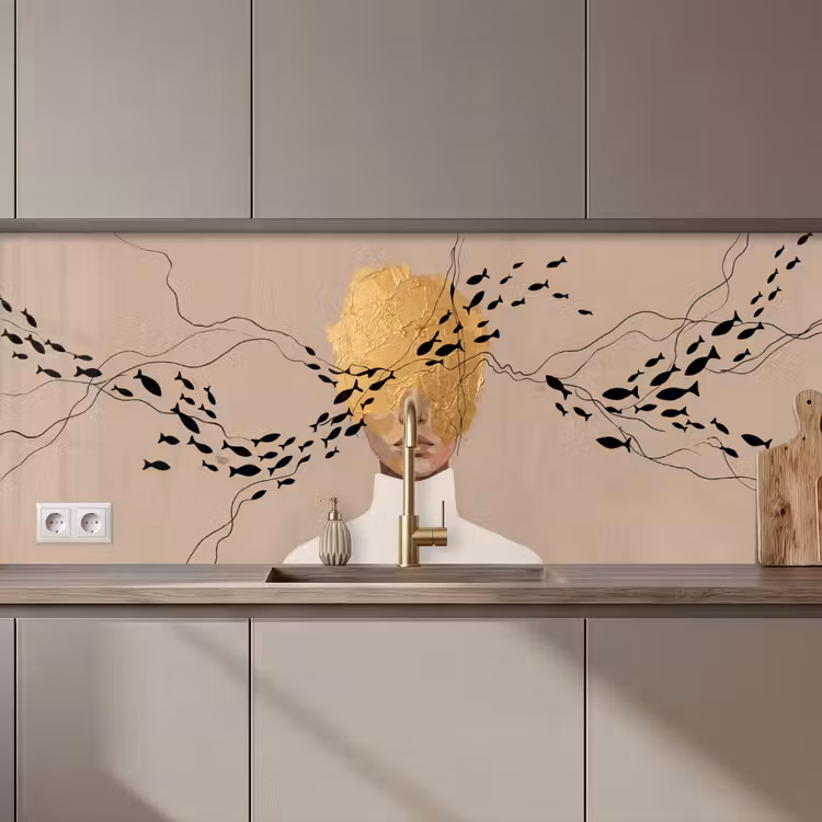 Modern - Vrouw - Goud keuken achterwand 2 middel zz_3dshopping