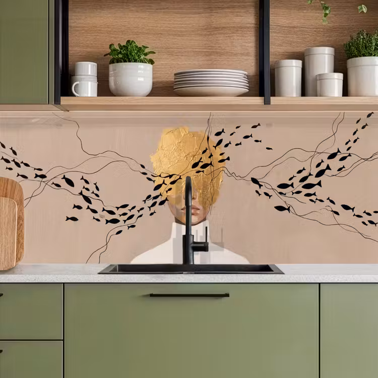 Modern - Vrouw - Goud keuken achterwand 2 middel -sfeer3
