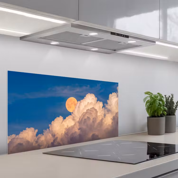 Maan - Wolken - Natuur - Oranje keuken achterwand spatscherm middel -3d_schuin