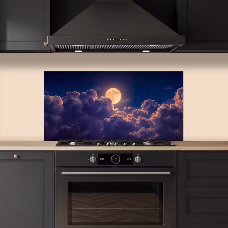Maan - Wolken - Nacht - Oranje keuken achterwand spatscherm middel -sfeer1