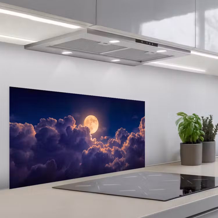 Maan - Wolken - Nacht - Oranje keuken achterwand spatscherm middel -3d_schuin