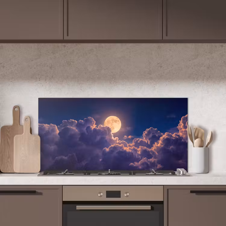 Maan - Wolken - Nacht - Oranje keuken achterwand spatscherm middel -sfeer2