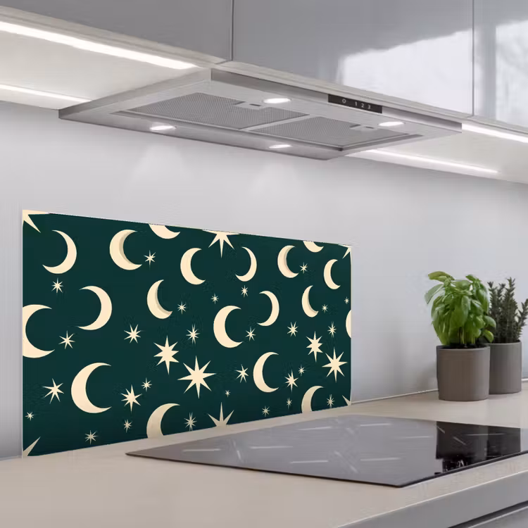 Manen - Sterren - Groen keuken achterwand spatscherm middel 899 -3d_schuin
