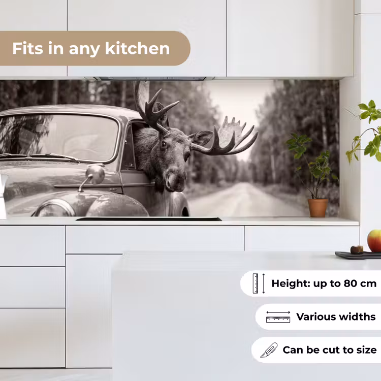 Eland - Auto - Gewei - Zwart - Wit keuken achterwand 2 middel -sfeer4_UK