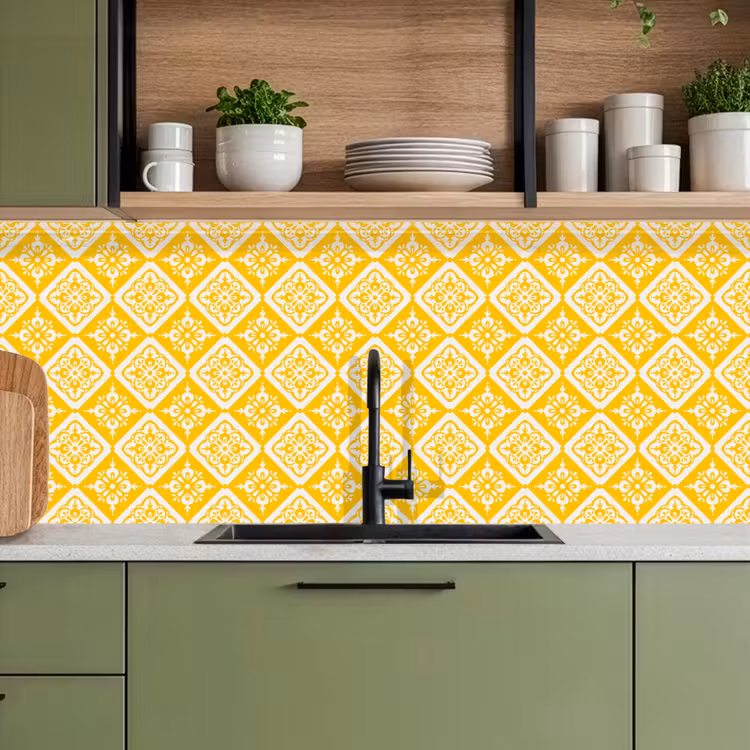 Mozaïek - Vintage - Geel - Patronen keuken achterwand 2 middel 871 -sfeer3