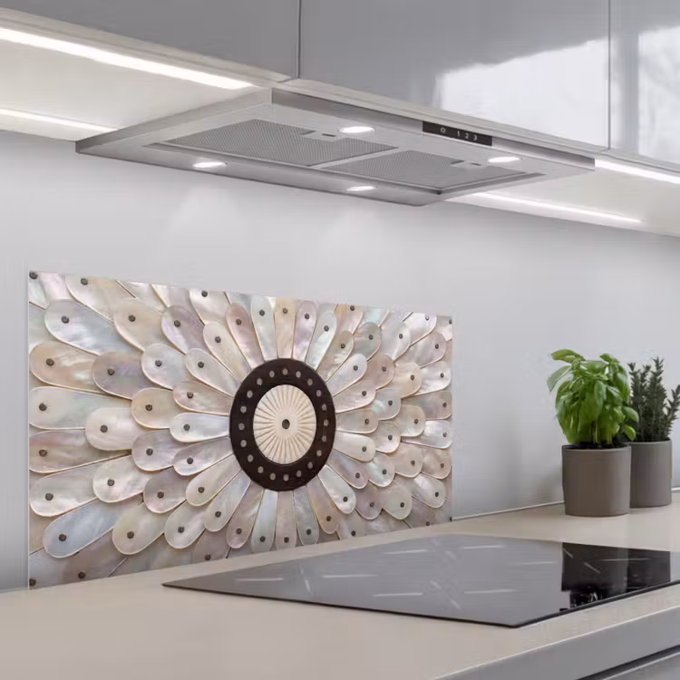 Parelmoer - Patroon - Decoratie - Ambacht - Wit keuken achterwand spatscherm middel -3d_schuin