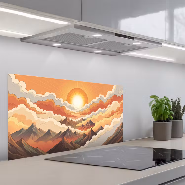 Bergen - Wolken - Natuur - Zonsopgang - Oranje keuken achterwand spatscherm middel -3d_schuin