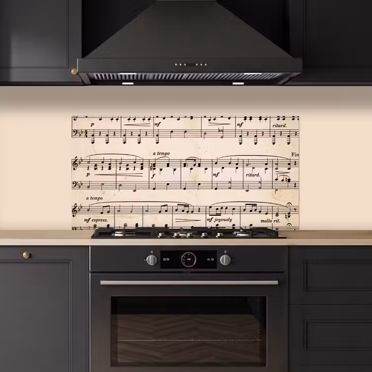 Muzieknotatie - Notenbalken - Kunst - Klassiek - Beige keuken achterwand spatscherm middel -sfeer1