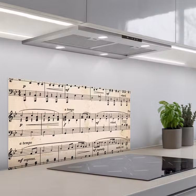 Muzieknotatie - Notenbalken - Kunst - Klassiek - Beige keuken achterwand spatscherm middel -3d_schuin