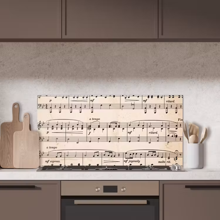 Muzieknotatie - Notenbalken - Kunst - Klassiek - Beige keuken achterwand spatscherm middel -sfeer2