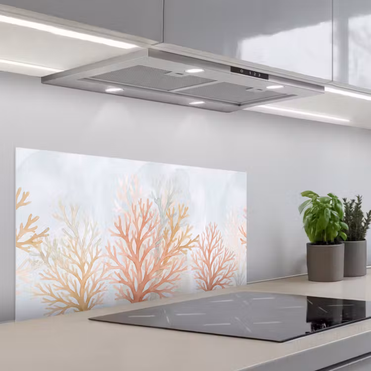 Natuur - Abstract - Aquarel - Organisch - Warm keuken achterwand spatscherm middel -3d_schuin