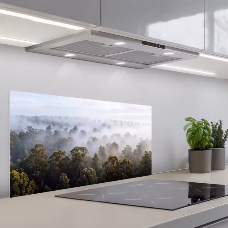 Natuur - Mist - Bos - Ochtend - Goud keuken achterwand spatscherm middel -3d_schuin
