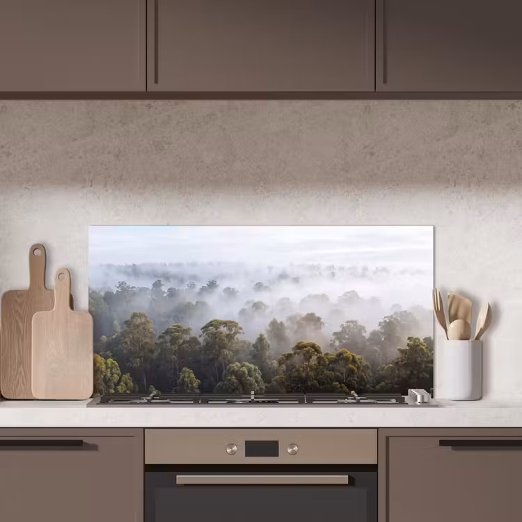 Natuur - Mist - Bos - Ochtend - Goud keuken achterwand spatscherm middel -sfeer2