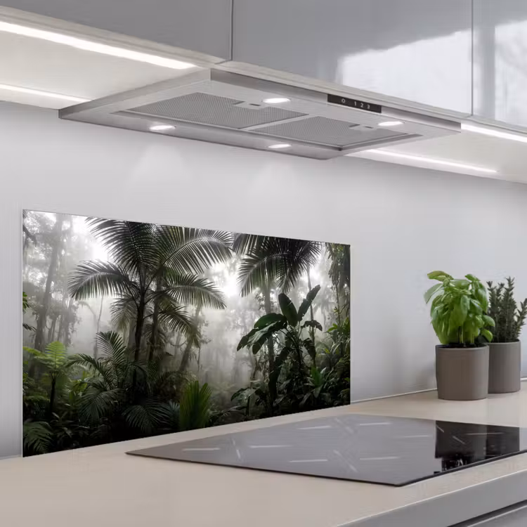 Natuur - Jungle - Mist - Groen - Bladeren keuken achterwand spatscherm middel -3d_schuin