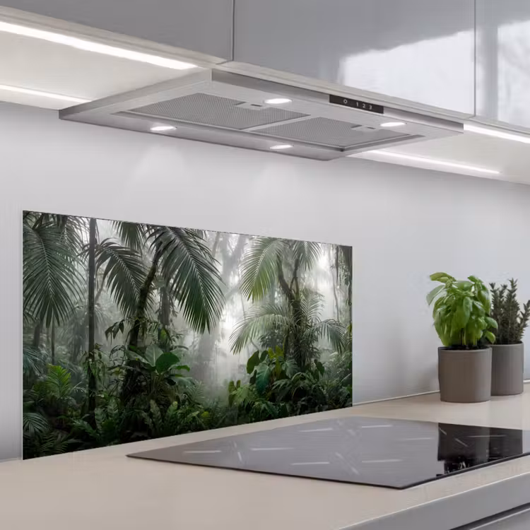 Natuur - Jungle - Mist - Tropisch - Groen keuken achterwand spatscherm middel -3d_schuin