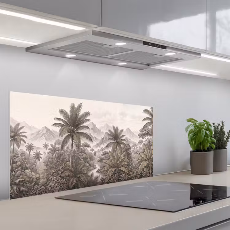 Natuur - Bergen - Rivier - Tropisch - Vintage keuken achterwand spatscherm middel -3d_schuin