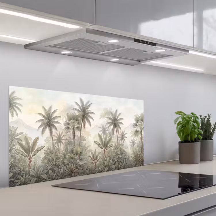 Natuur - Tropisch bos - Landschap - Aquarel - Groen keuken achterwand spatscherm middel -3d_schuin
