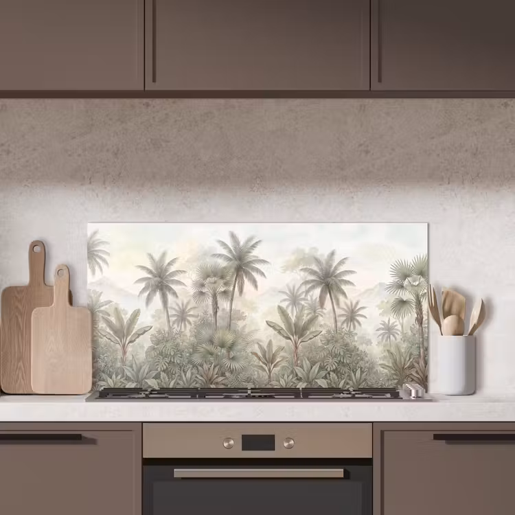 Natuur - Tropisch bos - Landschap - Aquarel - Groen keuken achterwand spatscherm middel -sfeer2