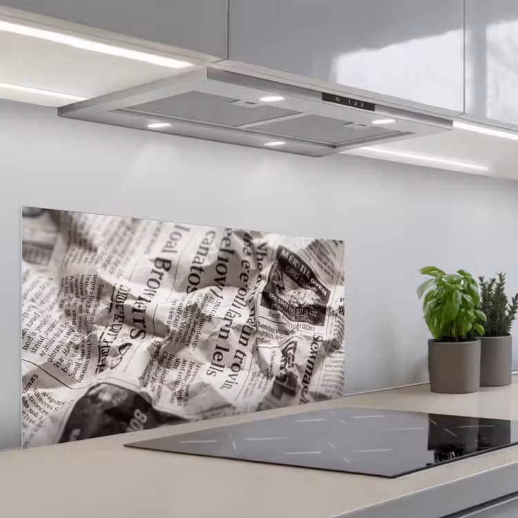 Krant - Gekreukeld - Textuur - Vintage - Zwart-wit keuken achterwand spatscherm middel -3d_schuin