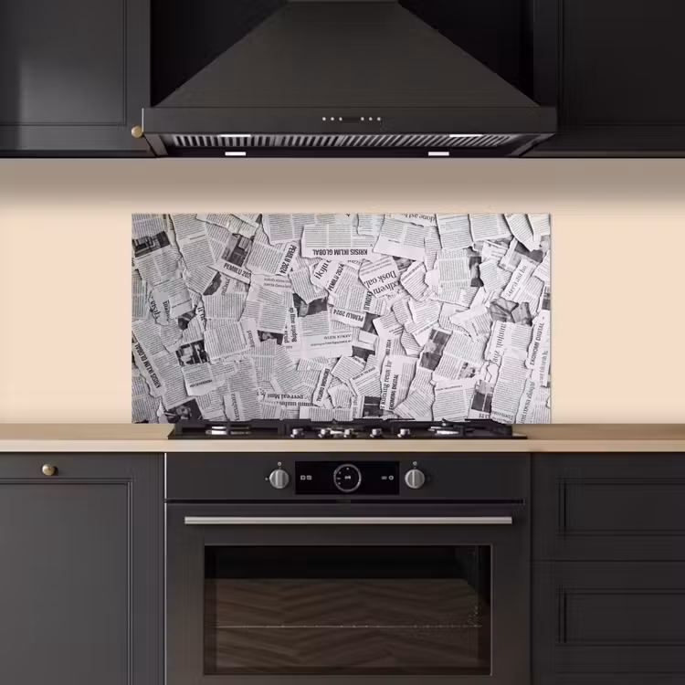 Krant - Versnipperd - Textuur - Zwart-wit - Abstract keuken achterwand spatscherm middel -sfeer1