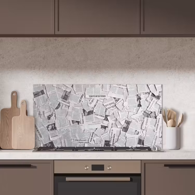 Krant - Versnipperd - Textuur - Zwart-wit - Abstract keuken achterwand spatscherm middel -sfeer2