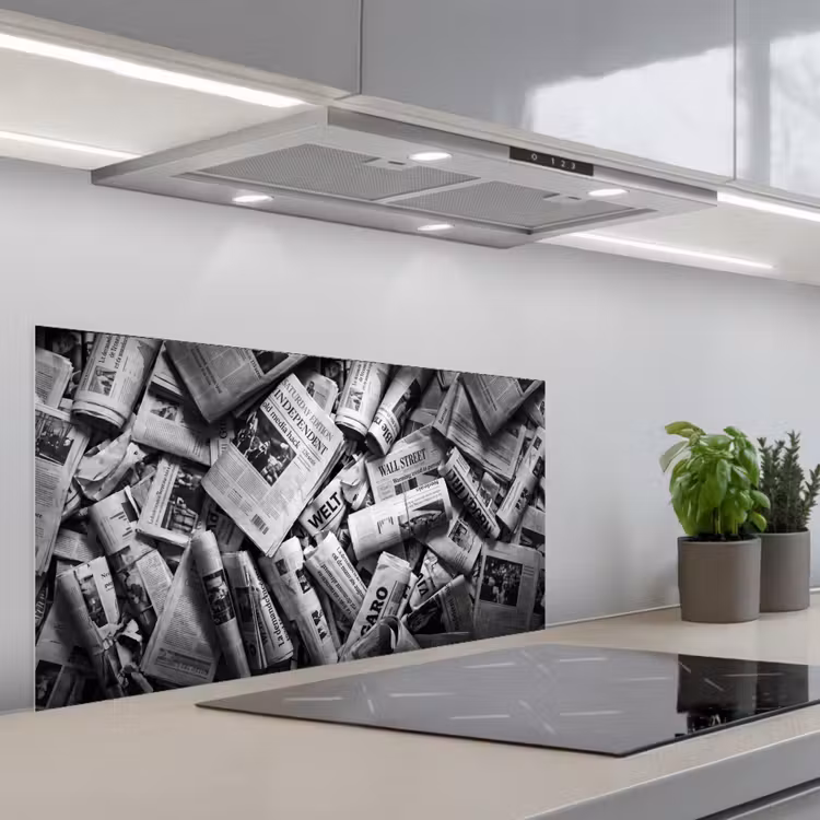 Krant - Stapel - Nieuws - Zwart-wit keuken achterwand spatscherm middel -3d_schuin