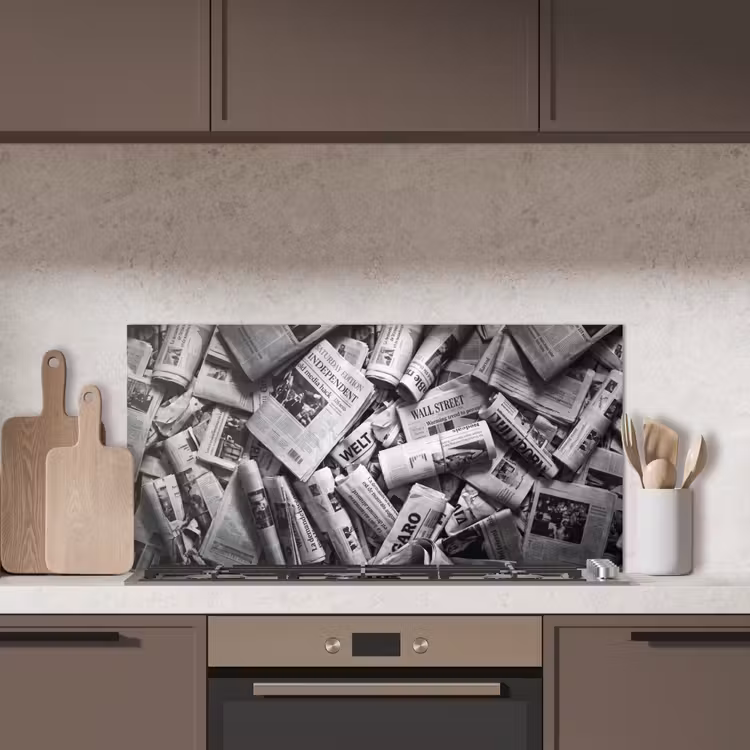 Krant - Stapel - Nieuws - Zwart-wit keuken achterwand spatscherm middel -sfeer2