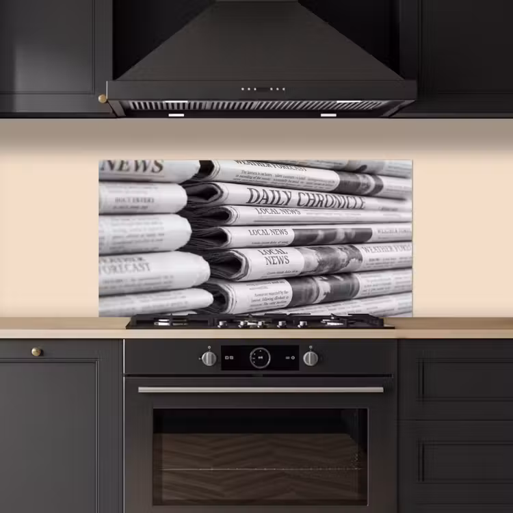 Krant - Stapel - Nieuws - Zwart-wit - Media keuken achterwand spatscherm middel -sfeer1