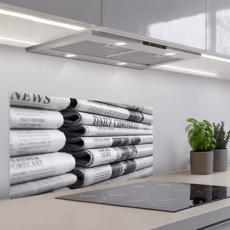 Krant - Stapel - Nieuws - Zwart-wit - Media keuken achterwand spatscherm middel -3d_schuin