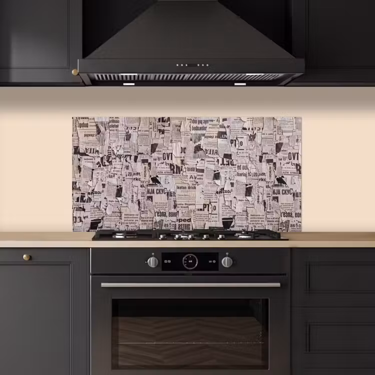 Krant - Gescheurd - Textuur - Abstract - Zwart-wit keuken achterwand spatscherm middel -sfeer1