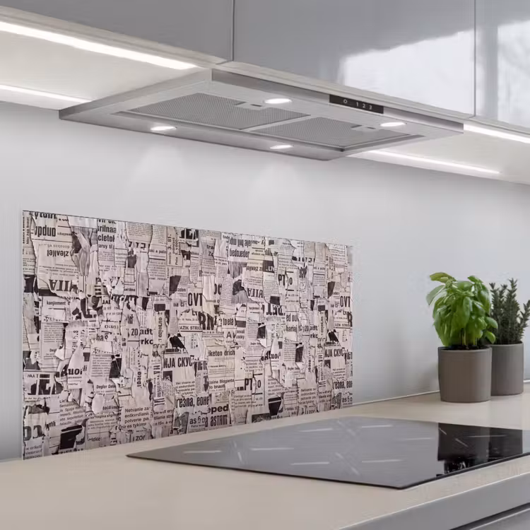 Krant - Gescheurd - Textuur - Abstract - Zwart-wit keuken achterwand spatscherm middel -3d_schuin