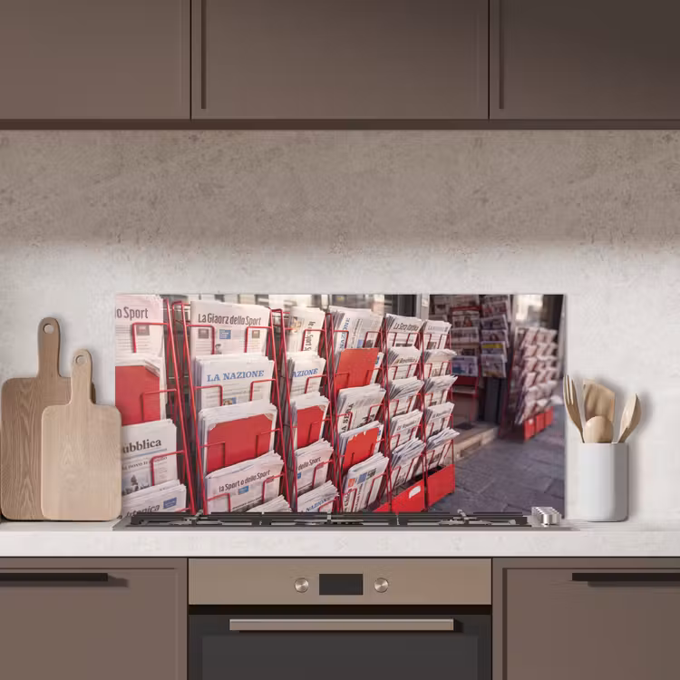 Kranten - Rek - Stedelijk - Dagelijks leven - Rood keuken achterwand spatscherm middel -sfeer2