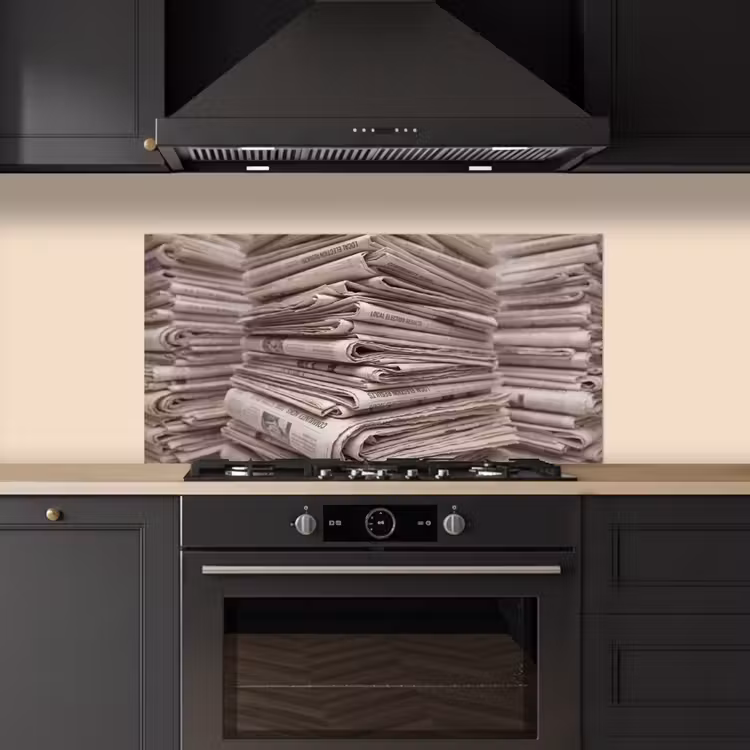 Kranten - Stapel - Nieuws - Vintage - Beige keuken achterwand spatscherm middel -sfeer1