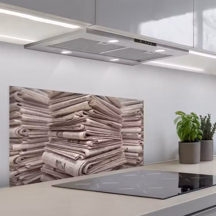 Kranten - Stapel - Nieuws - Vintage - Beige keuken achterwand spatscherm middel -3d_schuin