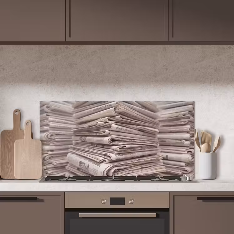 Kranten - Stapel - Nieuws - Vintage - Beige keuken achterwand spatscherm middel -sfeer2