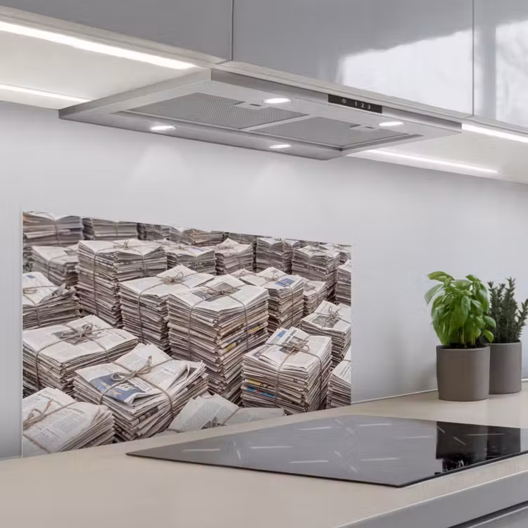 Kranten - Stapels - Touw - Informatie - Vintage keuken achterwand spatscherm middel -3d_schuin