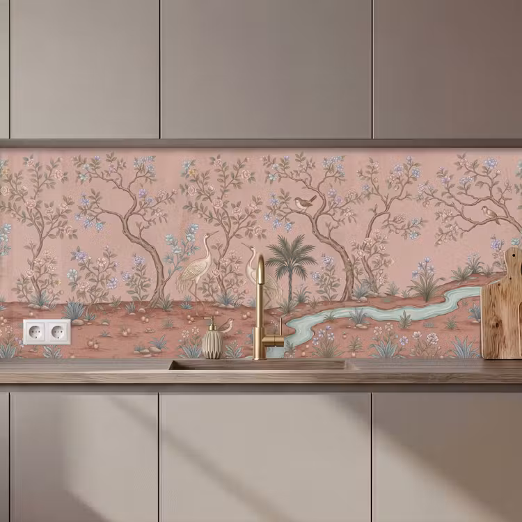 Nostalgisch - Reigers - Roze keuken achterwand 2 middel zz_3dshopping